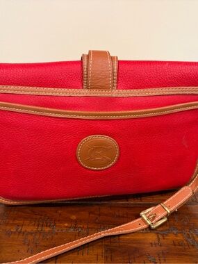 Red equestrian Crossbody Bag handbag purse with Brown Trim